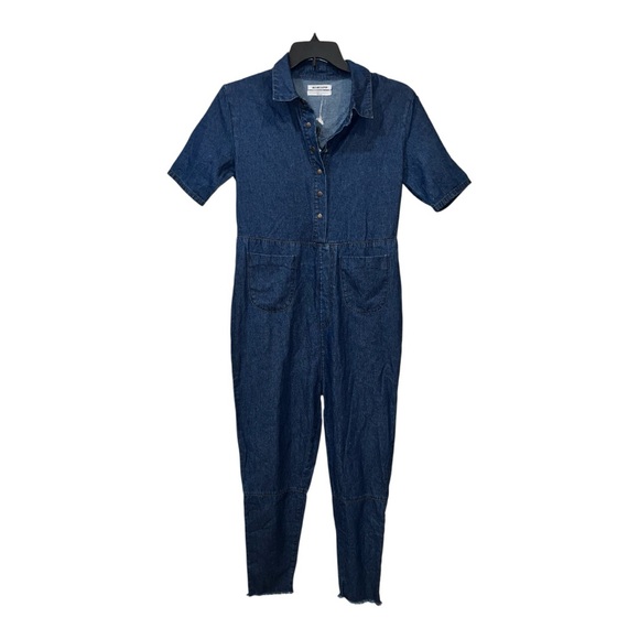One X One Teaspoon Blue Denim Utility Jumpsuit Size 26 NWOT Cutout back raw hem - Picture 1 of 8